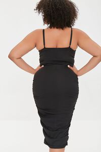 BLACK Plus Size Ruched Mesh Midi Dress, image 3