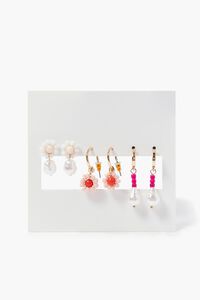 PINK/WHITE Beaded Floral Drop Earrings, image 2