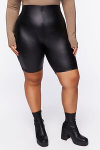 BLACK Plus Size Faux Leather Biker Shorts, image 2
