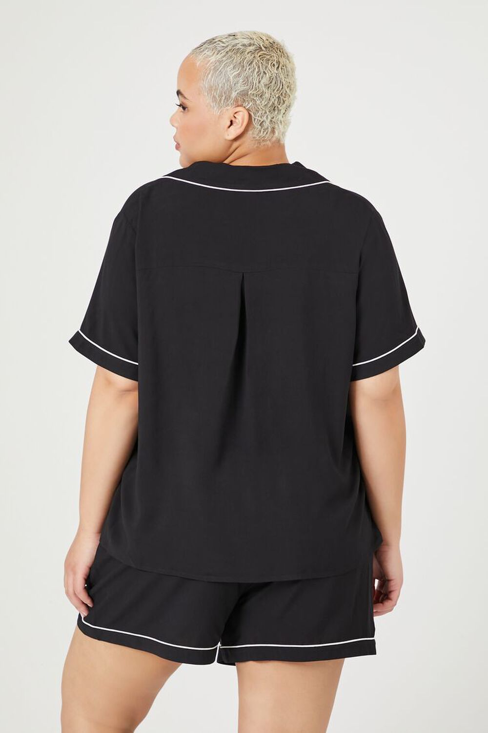 BLACK/MULTI Plus Size Piped-Trim Shirt & Shorts Pajama Set, image 3