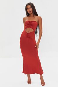RED Ruched Cutout Maxi Tube Dress, image 4