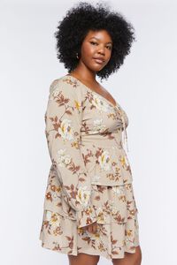 TAUPE/MULTI Plus Size Floral Print Tiered Mini Dress, image 2