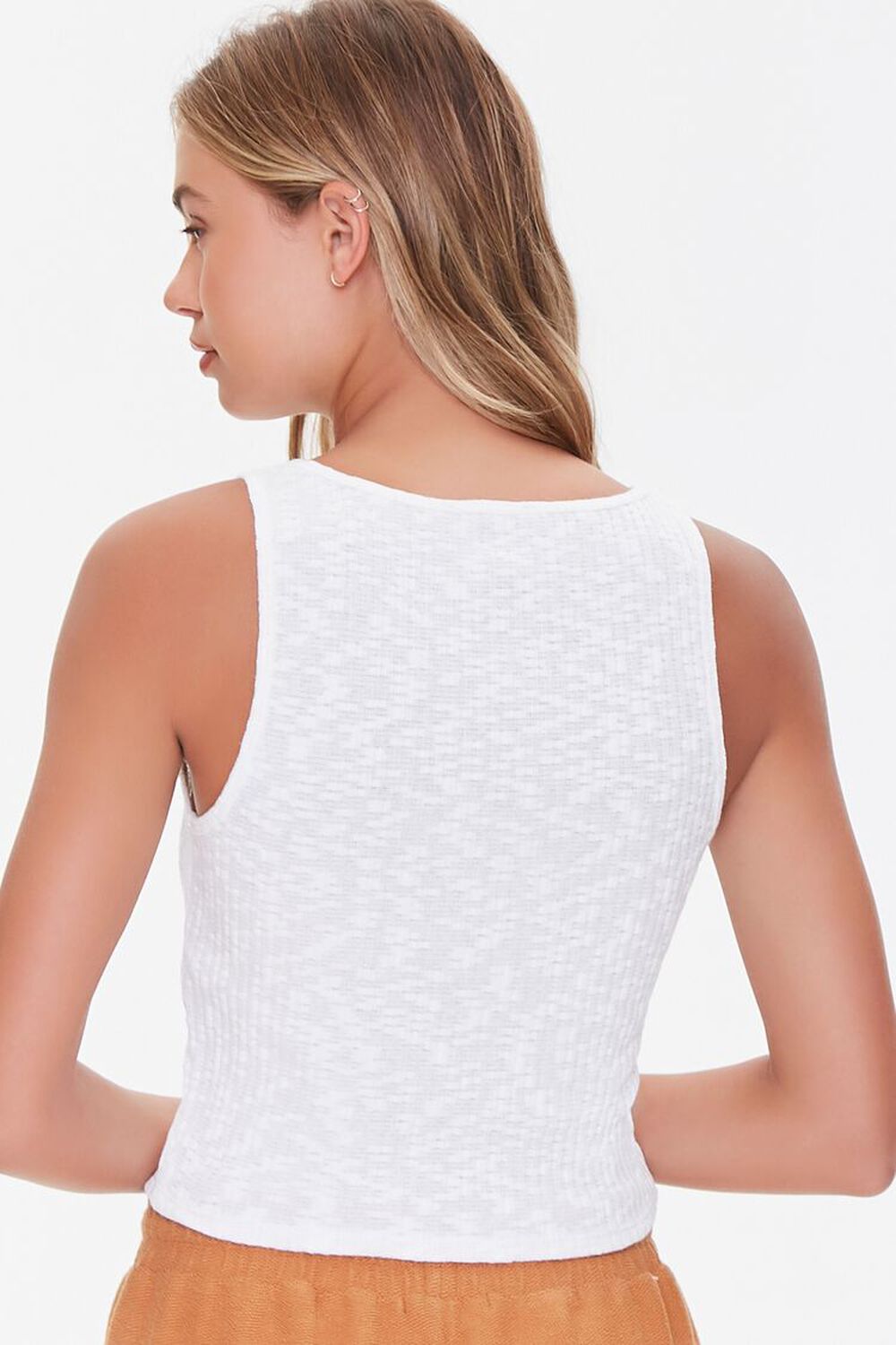WHITE Ribbed Button-Front Tank Top, image 3