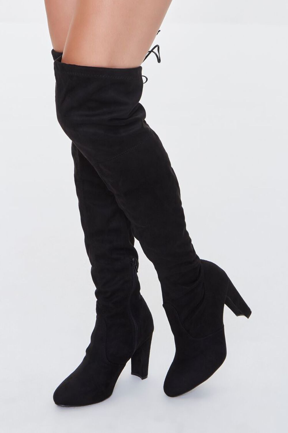 BLACK Faux Suede Thigh-High Boots, image 1