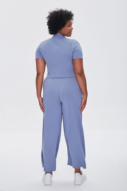 DUSTY BLUE Plus Size Shirt & Wide-Leg Pants Set, image 3