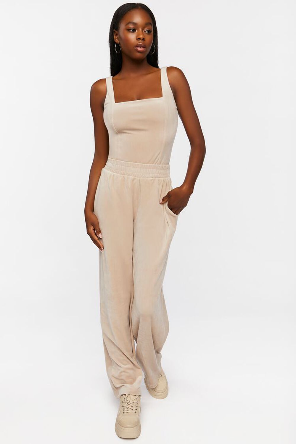 OYSTER GREY Velour Wide-Leg Pants, image 1
