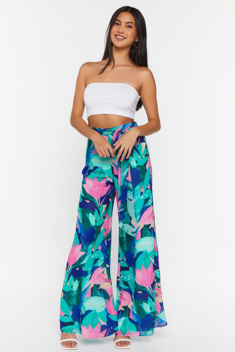 BLUE/MULTI Abstract Floral Wide-Leg Pants, image 1
