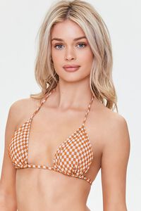GINGER/IVORY Plaid Triangle Bikini Top, image 1
