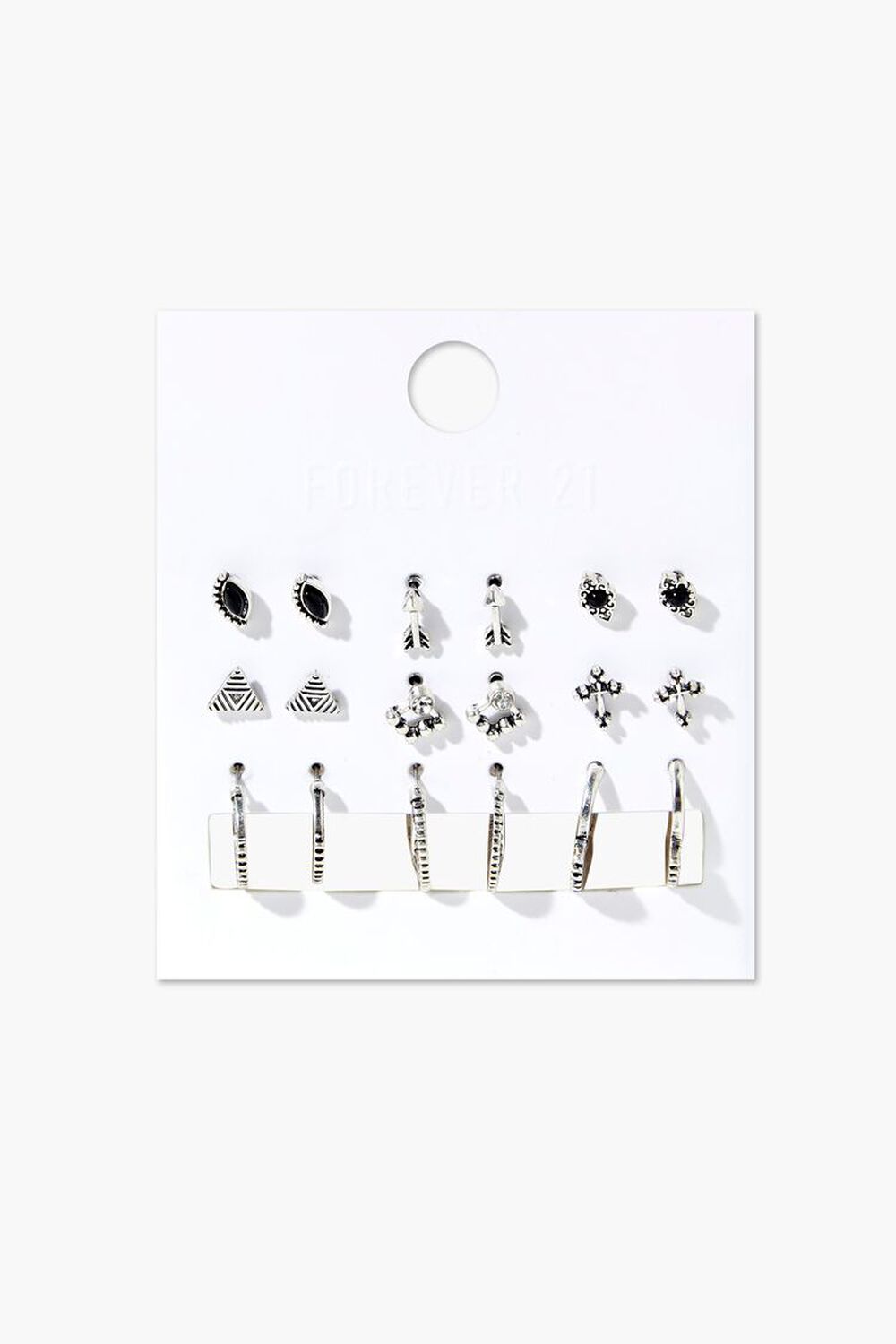 BLACK/SILVER Assorted Stud & Hoop Earring Set, image 1