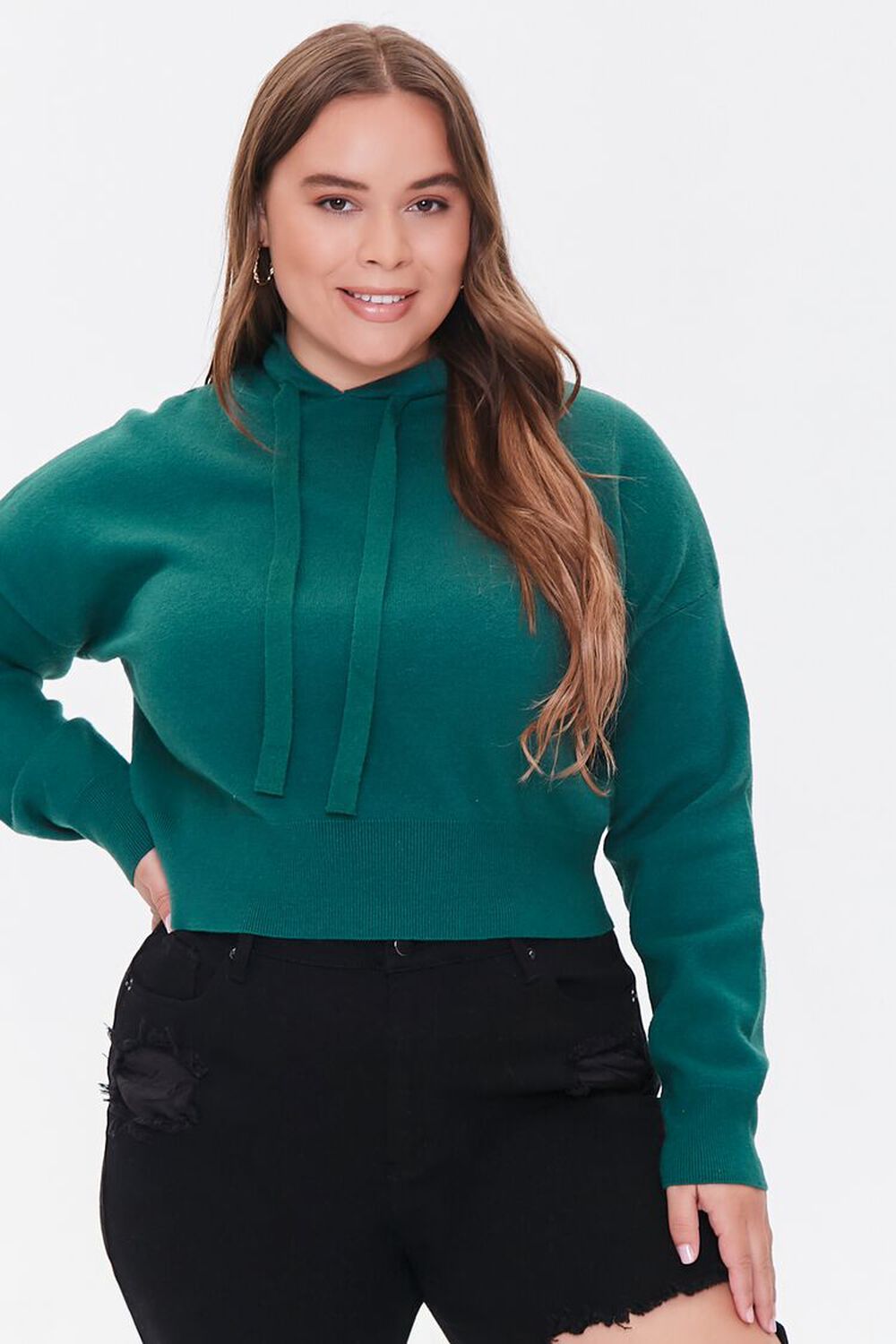 GREEN Plus Size Sweater-Knit Hoodie, image 1