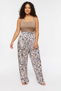 TAN/MULTI Plus Size Abstract Marble Print Pants, image 1