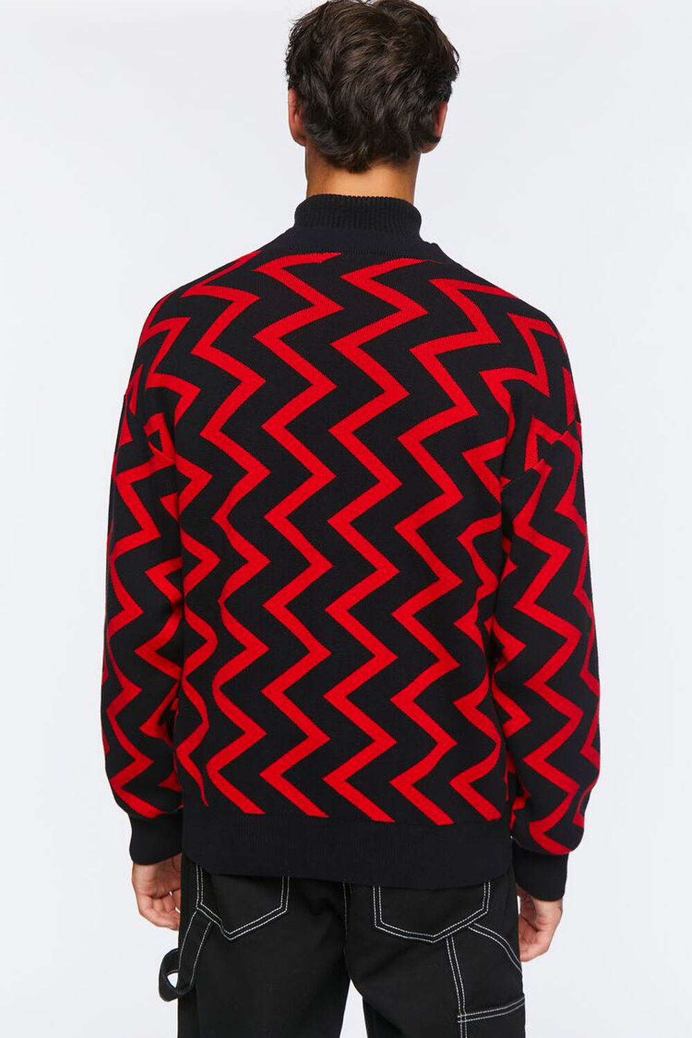 BLACK/RED Chevron Cardigan Sweater, image 3