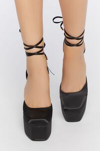 BLACK Satin Lace-Up Platform Heels, image 4