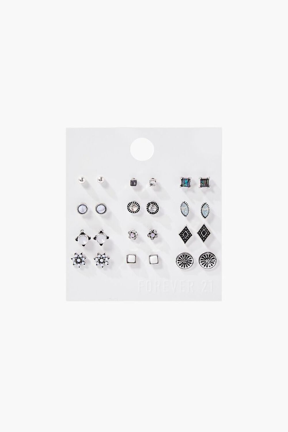 SILVER Faux Crystal Stud Earring Set, image 1