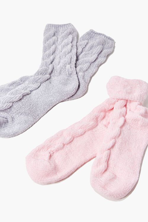 PINK/GREY Cable Knit Crew Sock Set - 2 pack, image 2