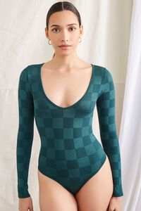 DARK GREEN Checkered Long-Sleeve Bodysuit, image 5