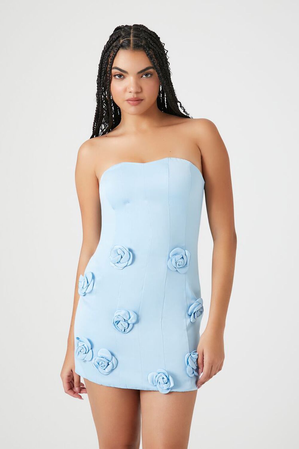 SKY BLUE Satin Rosette Sweetheart Mini Dress, image 1