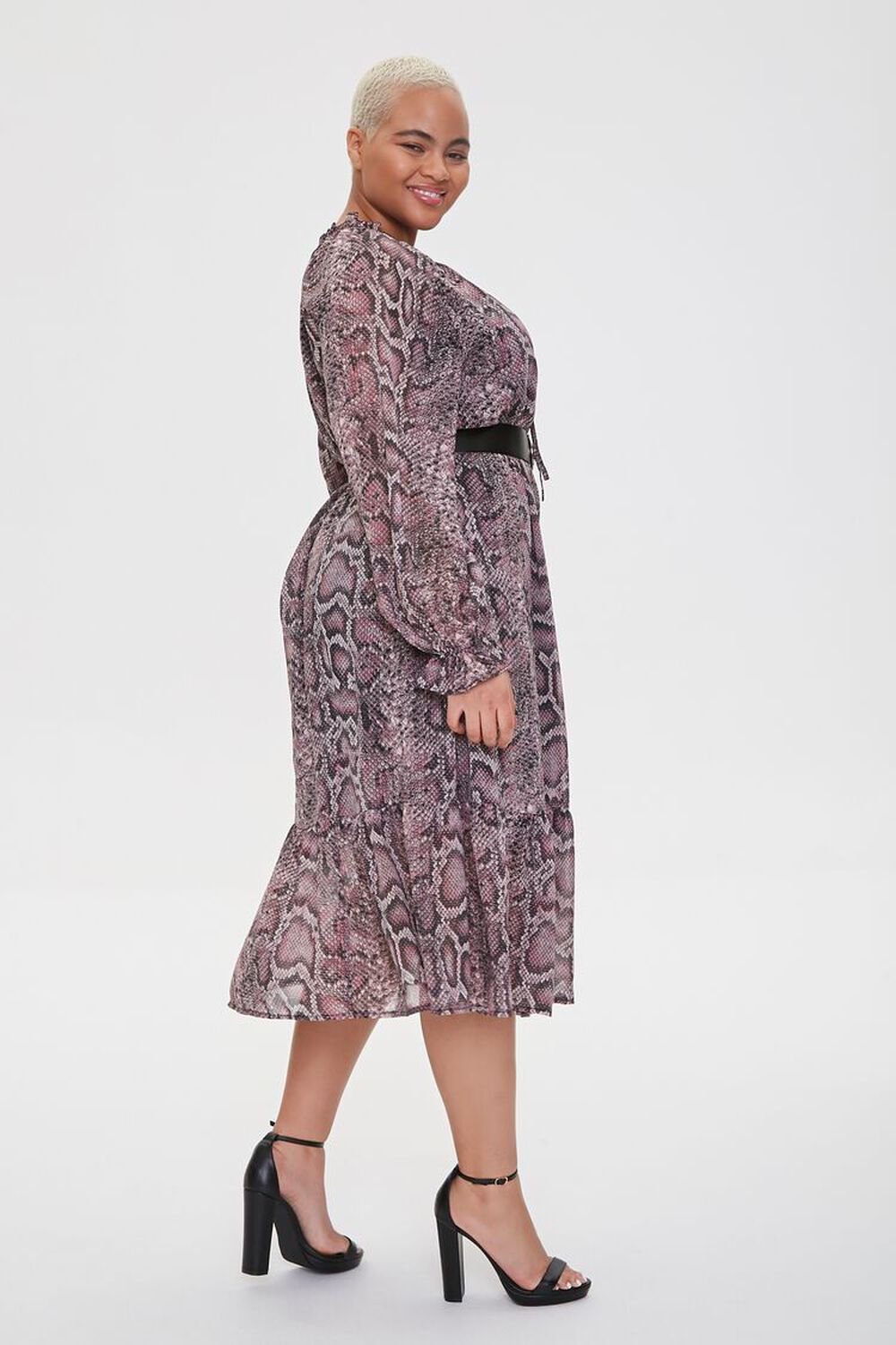 TAN/MULTI Plus Size Chiffon Snakeskin Print Dress, image 2