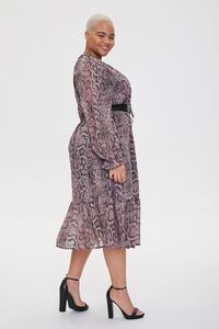 TAN/MULTI Plus Size Chiffon Snakeskin Print Dress, image 2