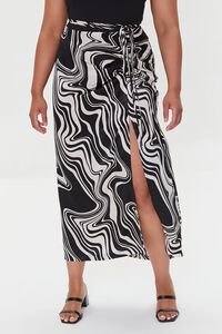BLACK/CREAM Plus Size Marble Print Skirt, image 2
