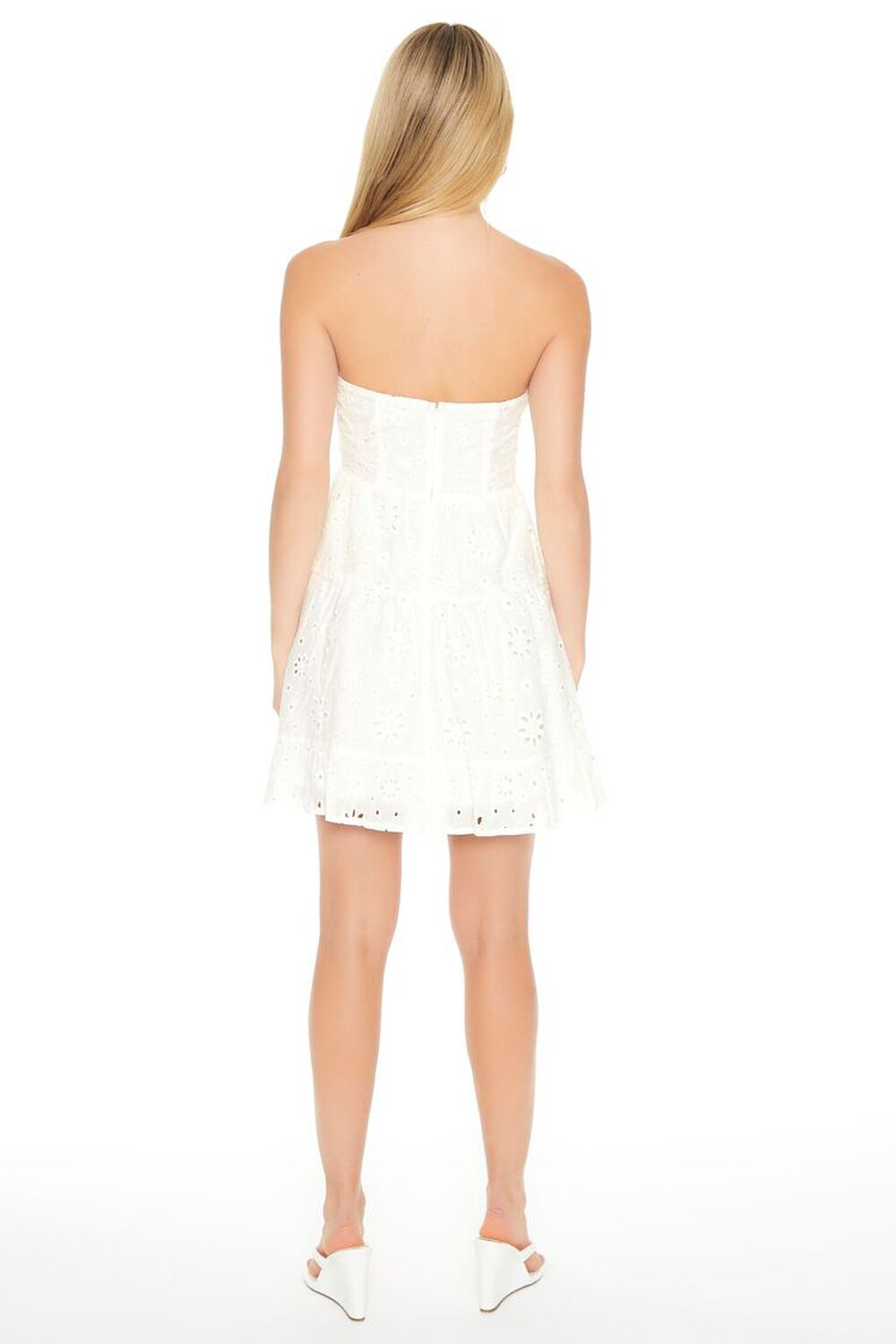 WHITE Strapless Eyelet Bustier Mini Dress, image 3