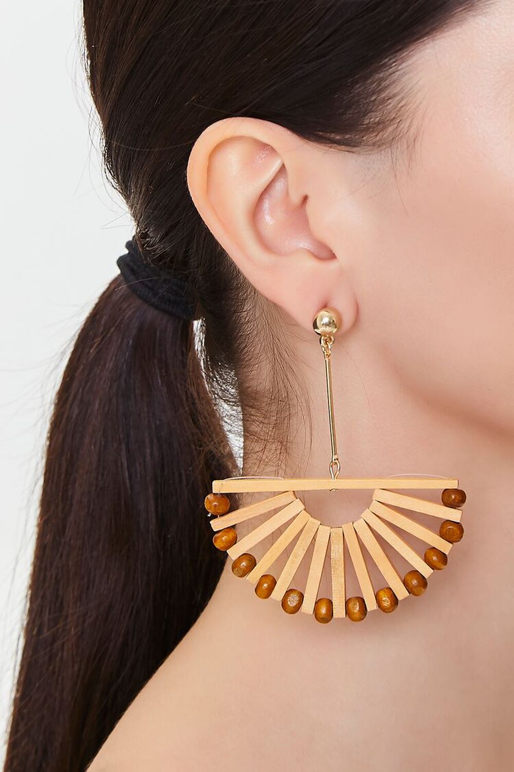 BROWN/GOLD Wooden Geo Drop Earrings, image 1