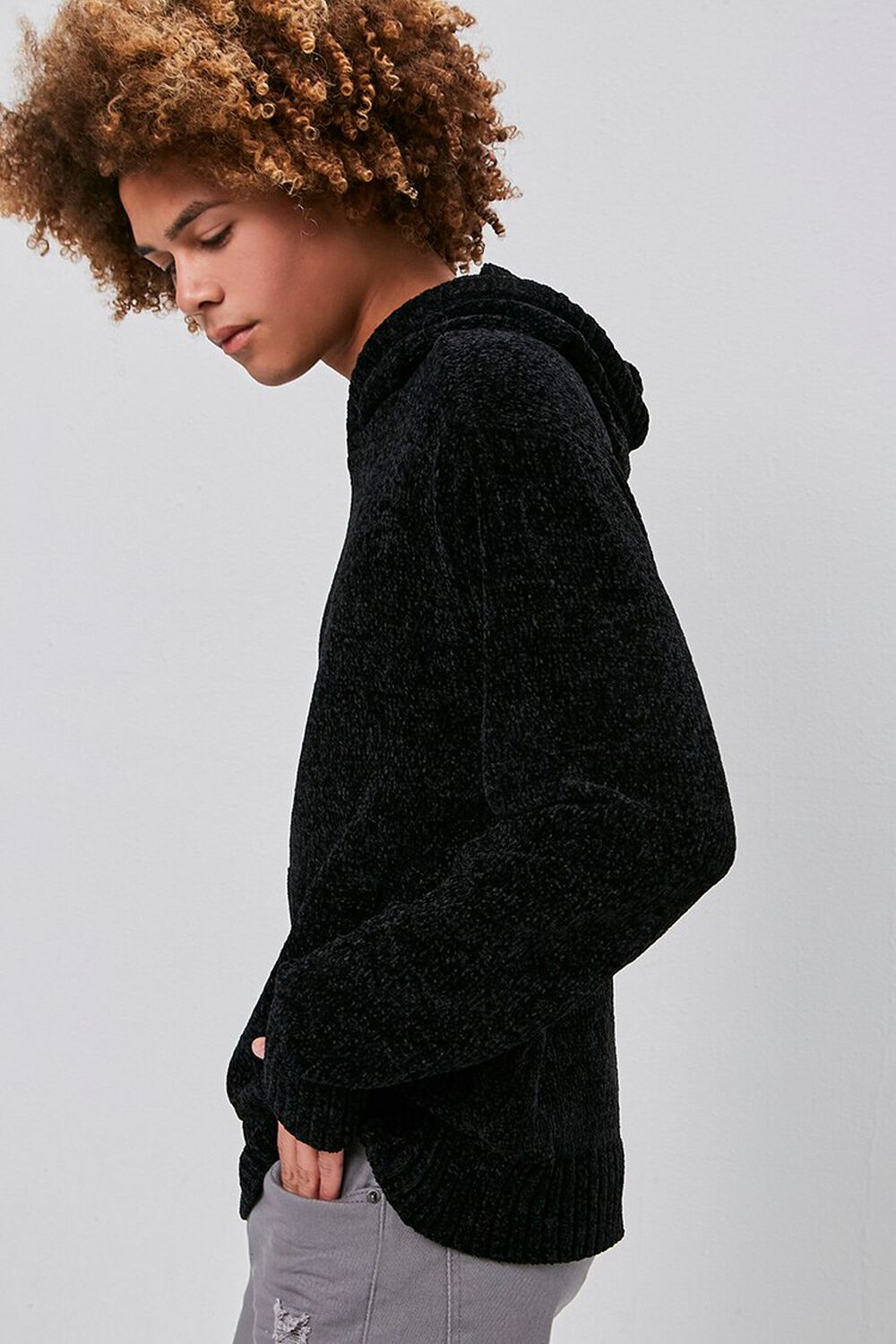 BLACK Chenille Sweater-Knit Hoodie, image 2