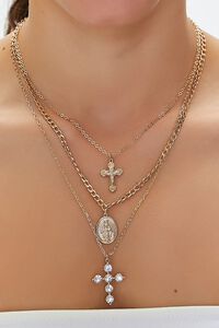 GOLD/CLEAR Iconograph Pendant Layered Necklace Set, image 1