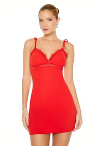 RED Lace-Trim Tie-Strap Mini Dress, image 4