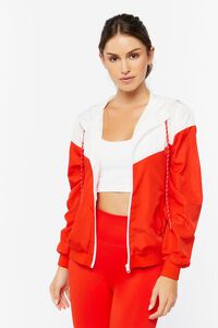 FIERY RED/WHITE Active Hooded Zip-Up Windbreaker Jacket, image 1
