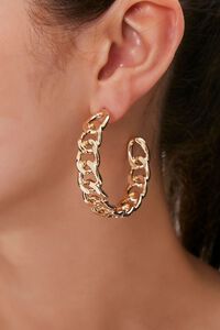 GOLD Curb Chain Hoop Earrings, image 1