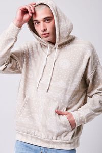 TAUPE/CREAM Paisley Print French Terry Hoodie, image 2