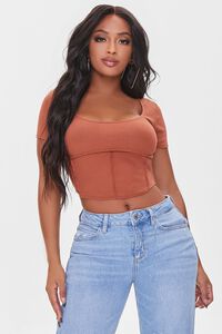 RUST Ribbed Inverted-Seam Crop Top, image 1