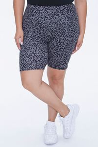 CHARCOAL/BLACK Plus Size Leopard Biker Shorts, image 2