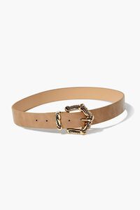 BEIGE/GOLD Faux Leather Twisted Buckle Belt, image 2