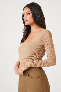 TAUPE Ruched Mesh Bodysuit, image 2