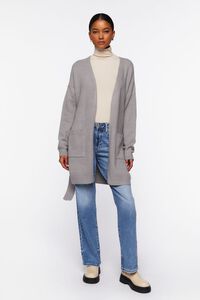 GREY Belted Longline Cardigan Sweater, image 4