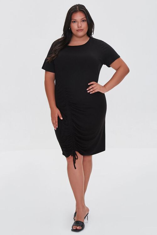 BLACK Plus Size Drawstring T-Shirt Dress, image 4