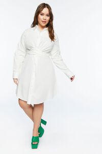 WHITE Plus Size Poplin Tie-Waist Shirt Dress, image 1