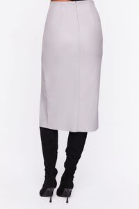 SILVER Faux Leather Thigh-Slit Midi Skirt, image 4
