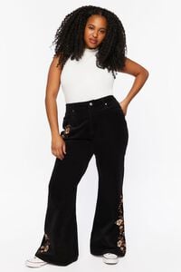 BLACK/MULTI Plus Size Floral Embroidered Flare Pants, image 6