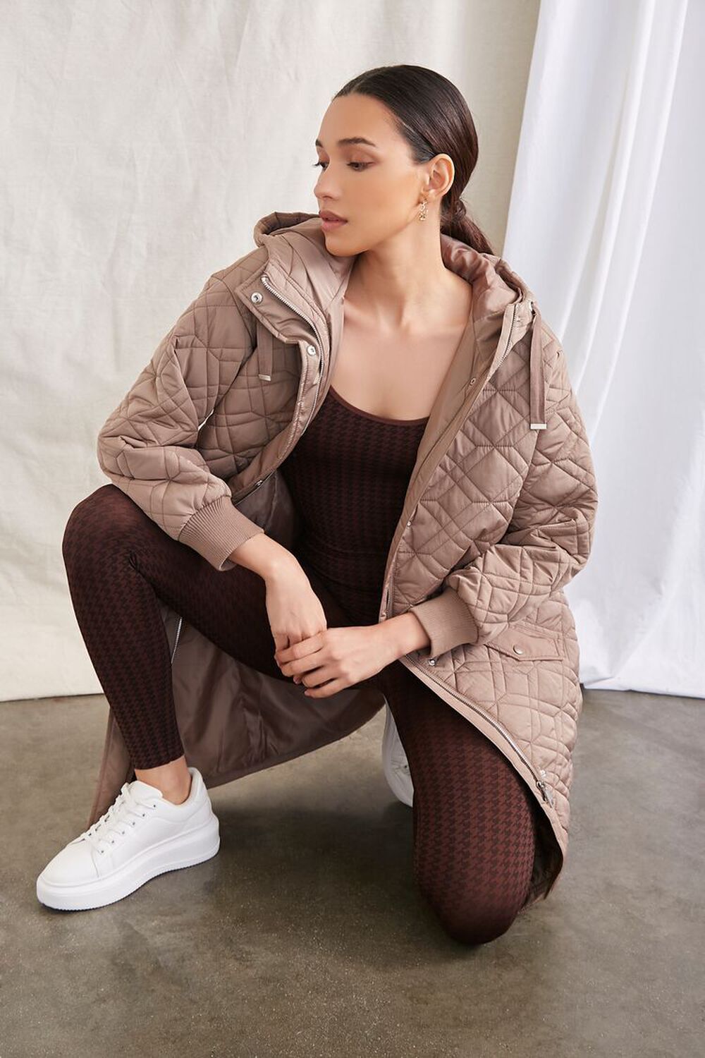 MOCHA Quilted Hooded Longline Jacket, image 1