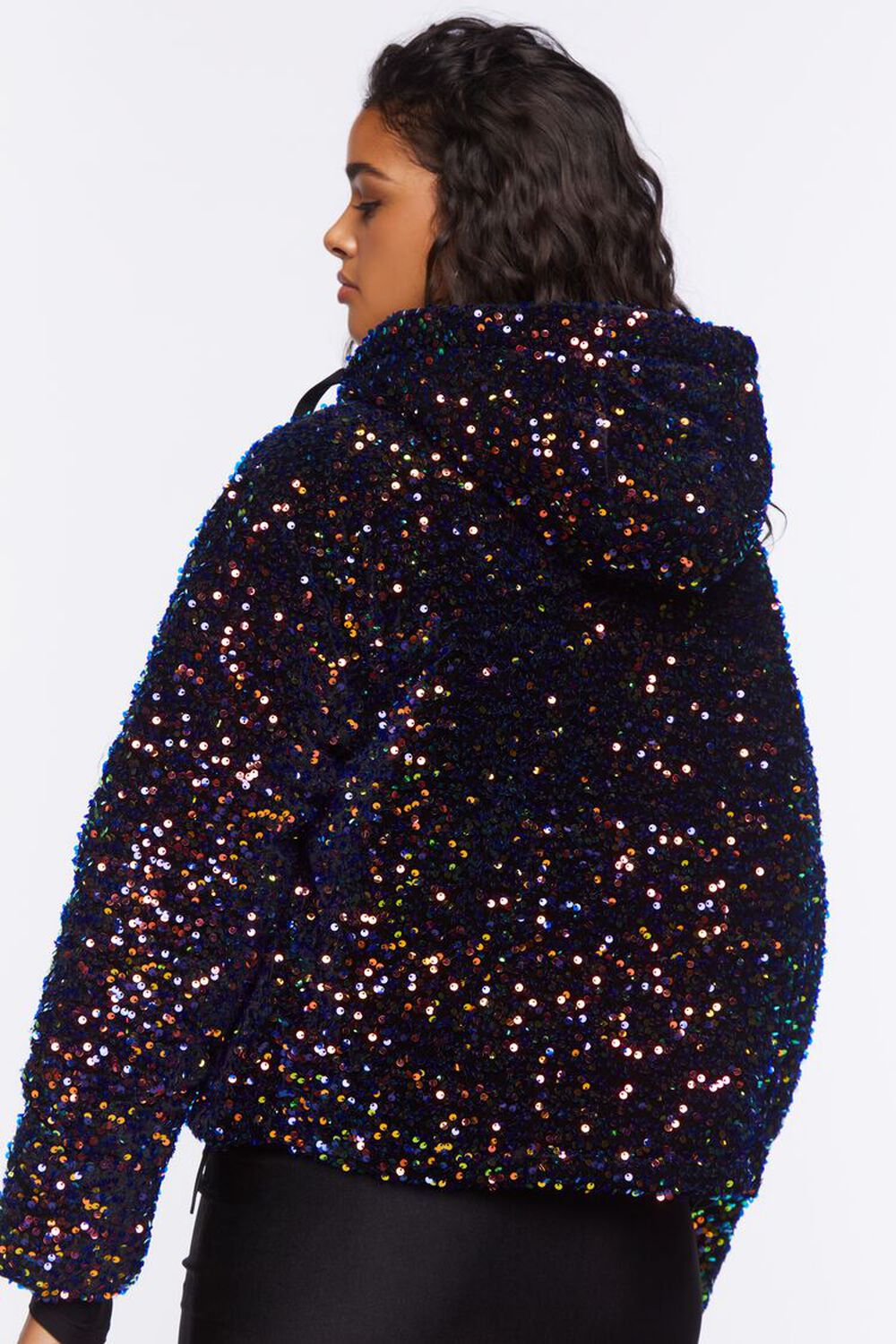 BLACK/MULTI Sequin Hood Puffer Jacket, image 3