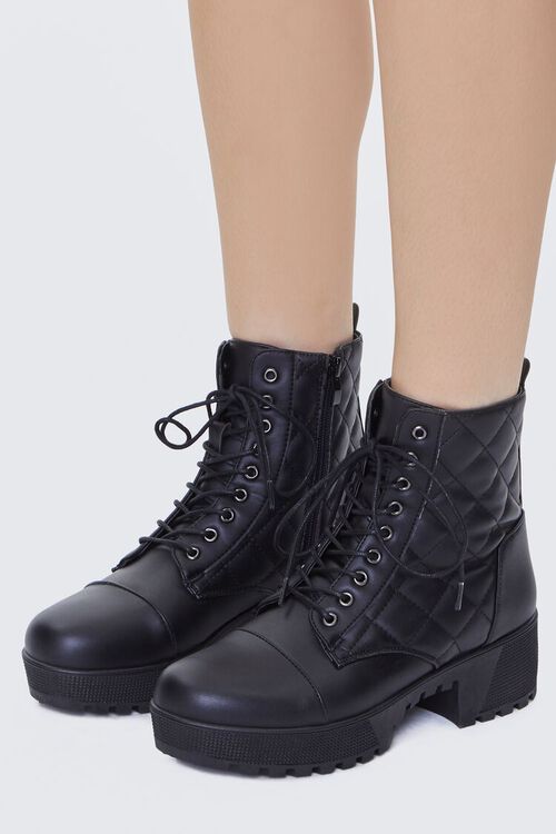 BLACK Quilted Lace-Up Booties, image 1