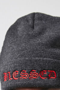 CHARCOAL/RED Embroidered Blessed Beanie, image 2