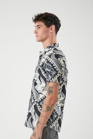 Ornate Print Curved-Hem Shirt