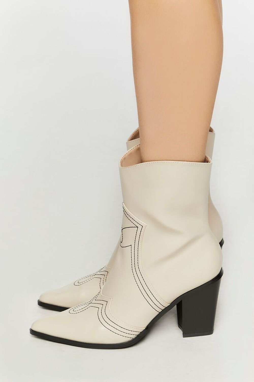 WHITE Faux Leather Contrast Cowboy Boots, image 2