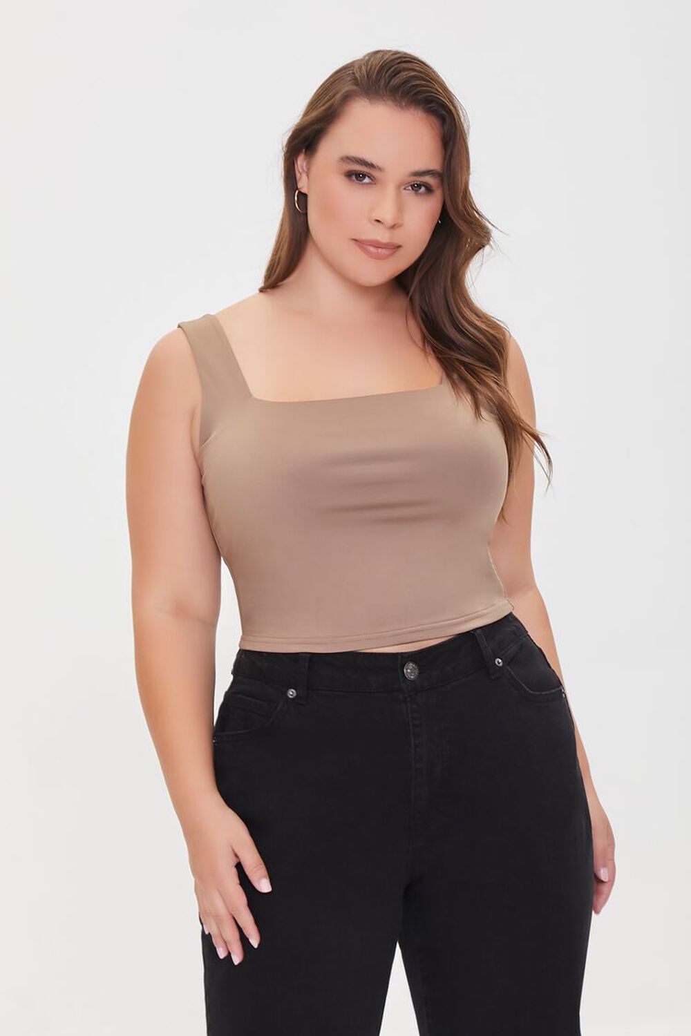TAUPE Plus Size Square-Neck Tank Top, image 1