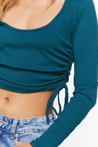 TEAL BLUE Ruched Drawstring Long-Sleeve Crop Top, image 5
