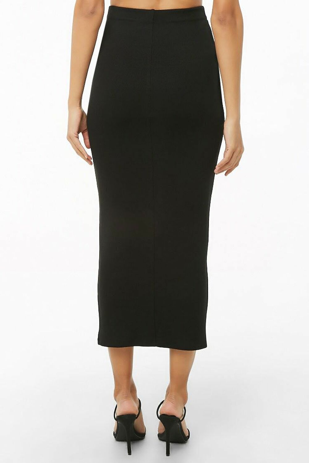 BLACK Ribbed High-Rise Midi Skirt, image 3
